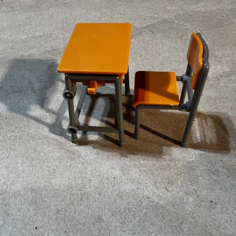 1:12 Scale Miniature School Desk and Chair Set Orange Grey Classroom